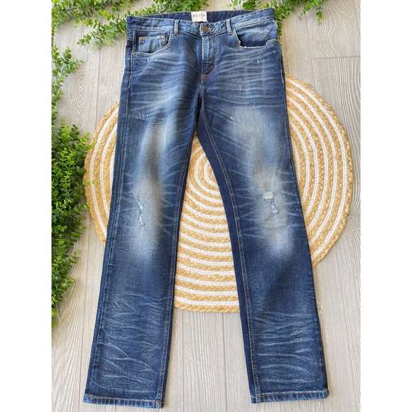 STONE REFINERY Mens The Otis Straight LegDenim Jeans Size 34 x 32